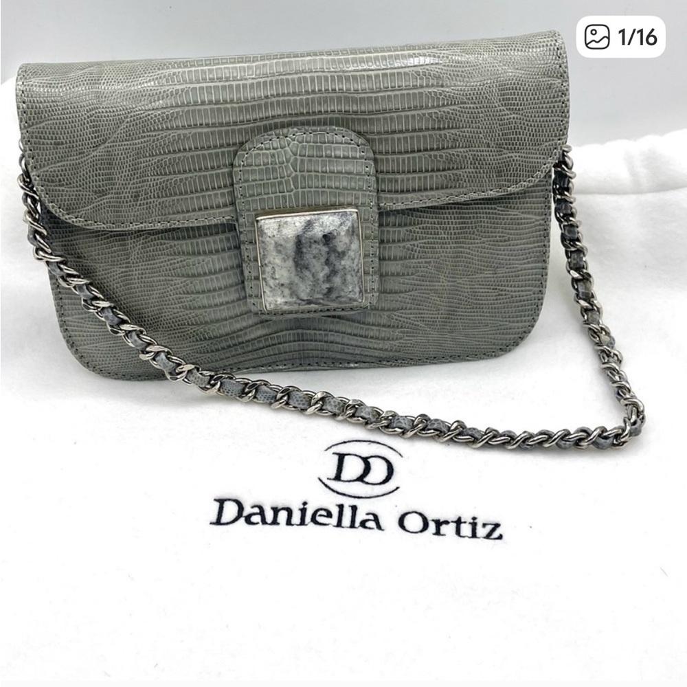 Daniella Ortiz | Exotic Gray Lizard Stone Flap Handbag​